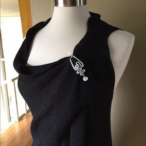 Knit Vest Wrap with Metal Pin